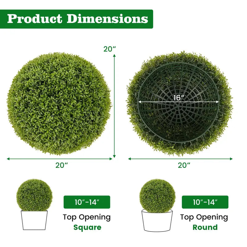 2-Pack 20-Inch Artificial Boxwood Topiary Balls – UV-Resistant Round Faux Plants for Outdoor Use