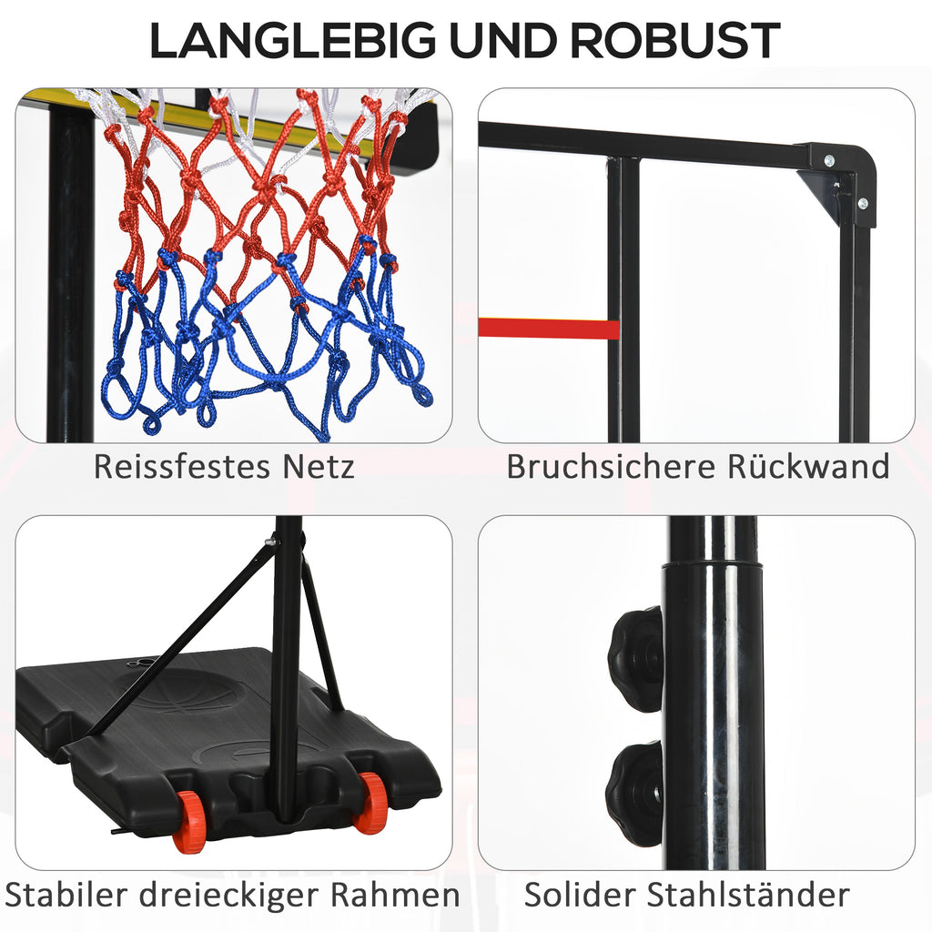 SPORTNOW Outdoor-Basketballkorb, 178-208 cm Verstellbare Korbhöhe, Basketballständer mit Rollen, für Kinder, Jugendliche, Rot