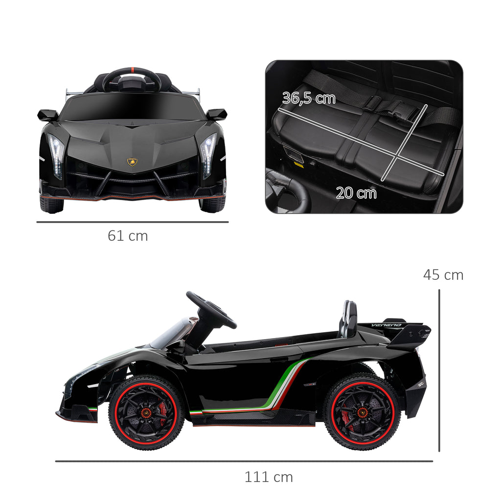 HOMCOM Elektro Kinderauto, lizenzierter Lamborghini Veneno, 3-7 km/h, Flügeltüren, Musikplayer, Fernsteuerung, Schwarz