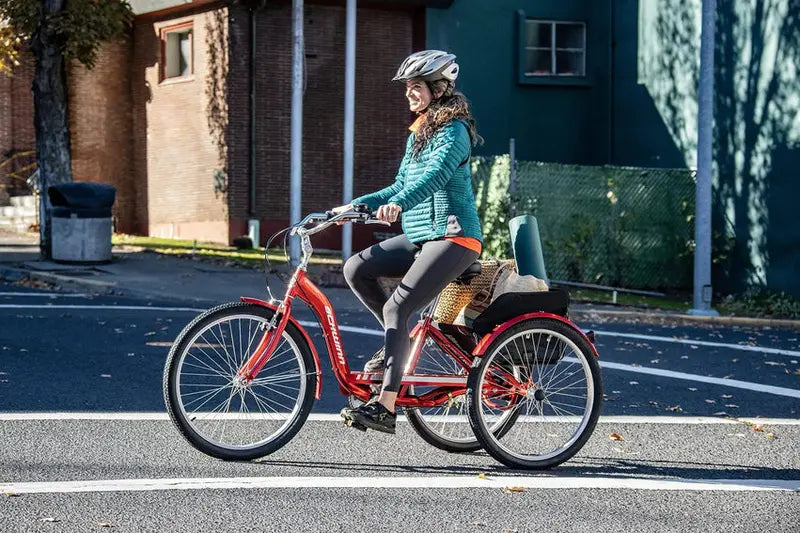 2025 Schwinn Meridian Adult Tricycle – Low-Step Beach Cruiser with 26″ Wheels, Rear Basket & Comfort Seat