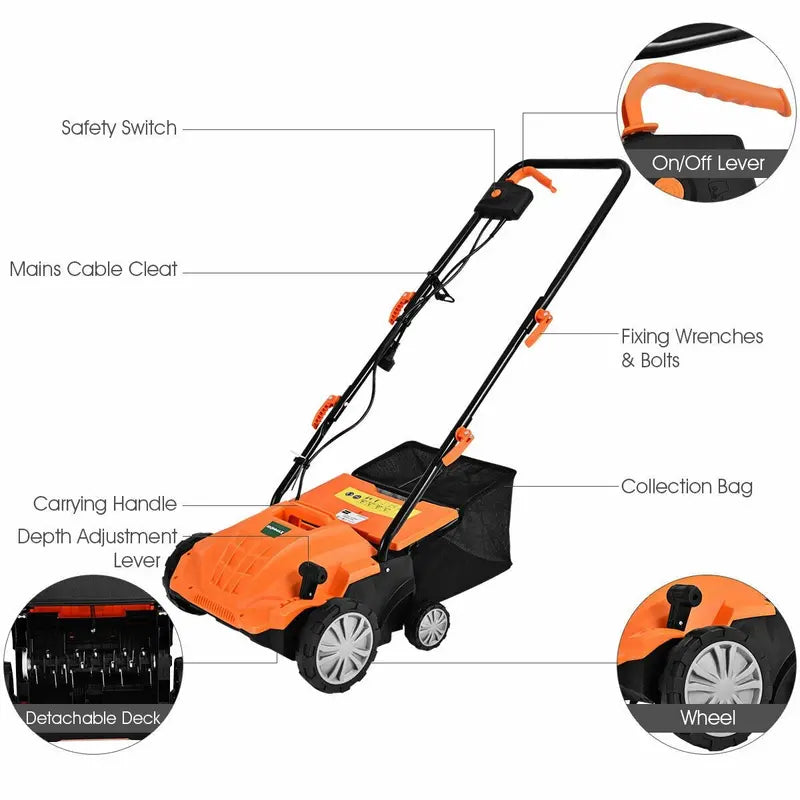 2-in-1 Electric Lawn Dethatcher & Weeder – 12-Amp, 3-Depth Adjustable Tool