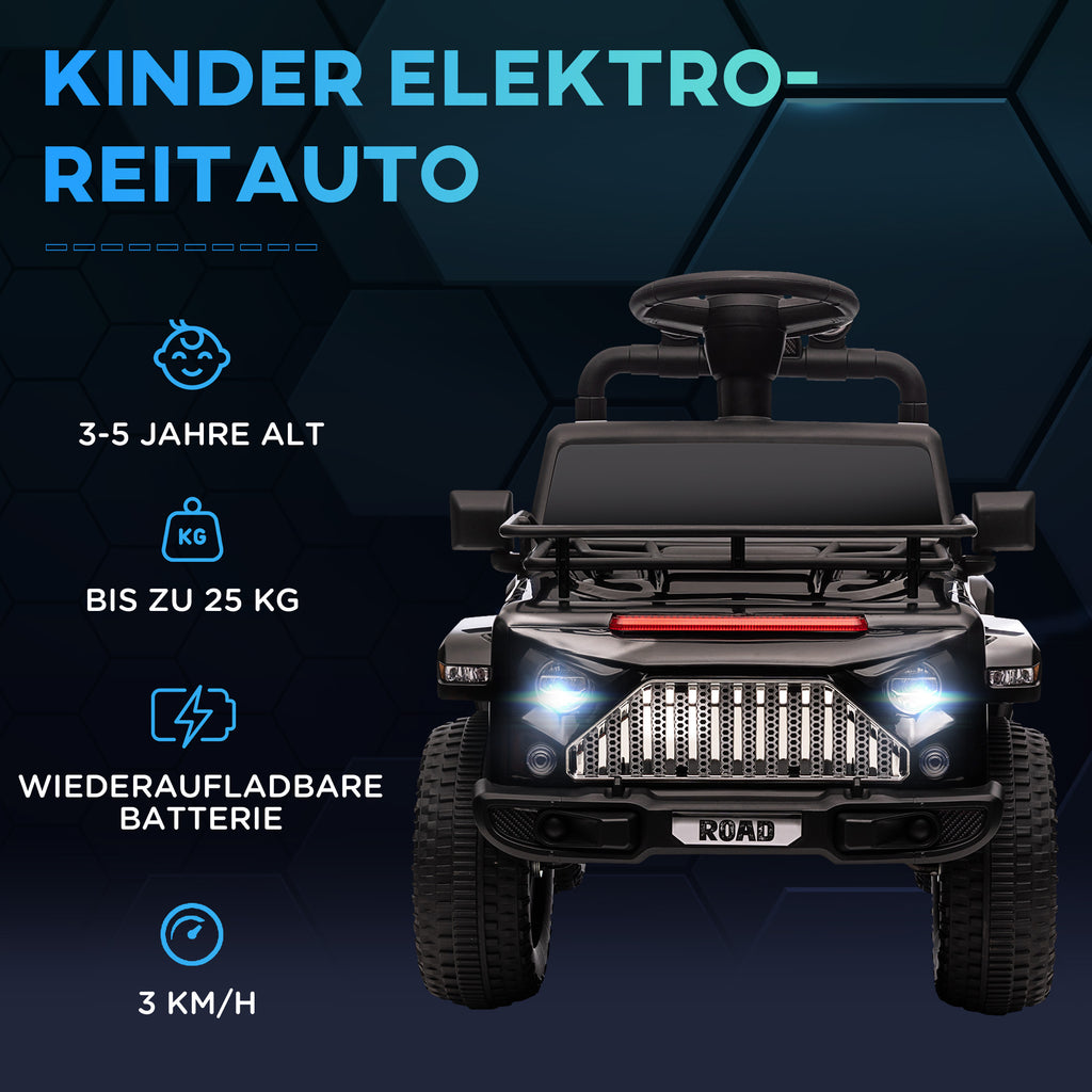 HOMCOM Elektro Kinderauto, Geländewagen, mit Stauraum, 3 km/h, Musikanschluss, Scheinwerfer, Hupe, Schwarz