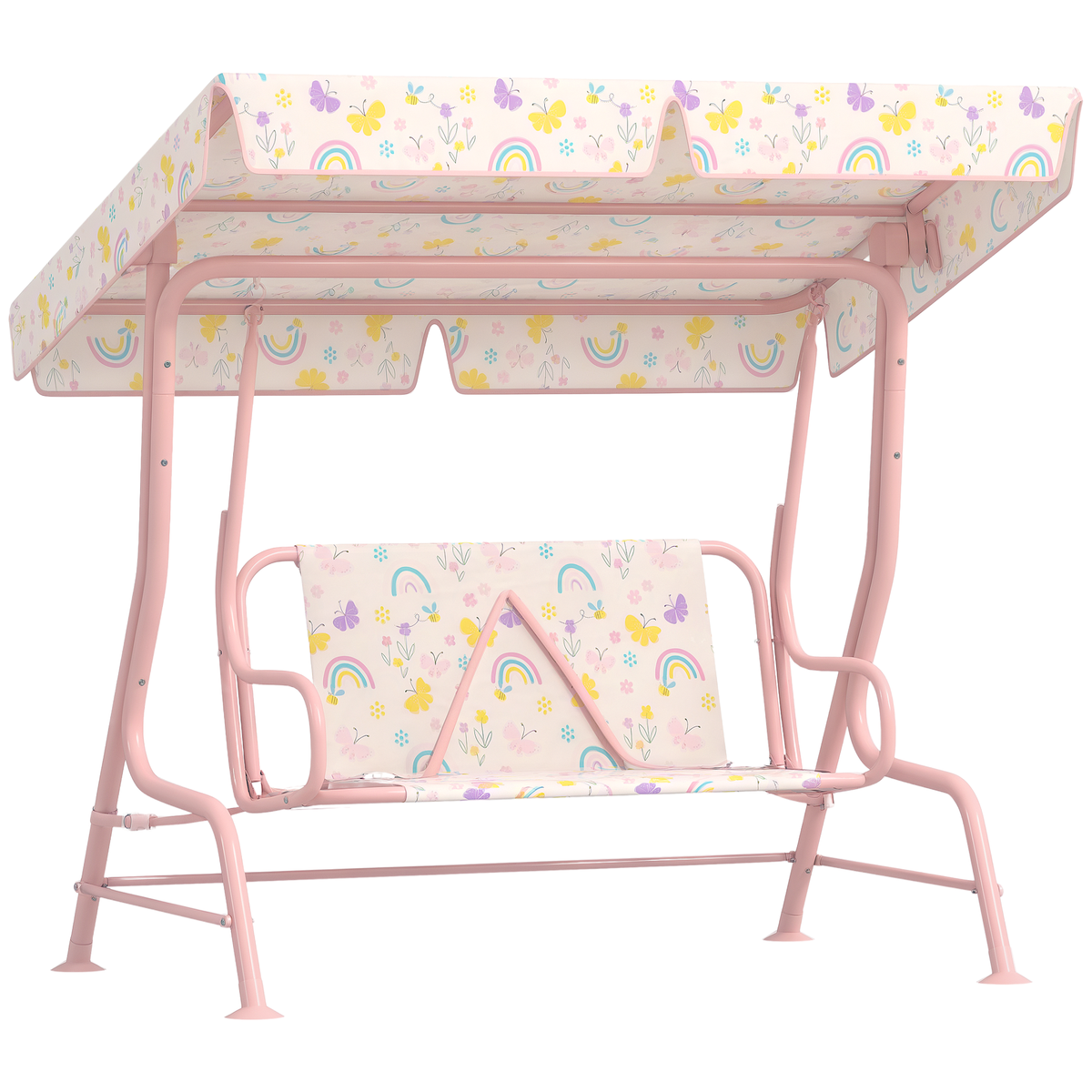 AIYAPLAY Hollywoodschaukel für Kinder, Stahlrahmen, 2-Sitzer, 60 kg belastbar, Rosa