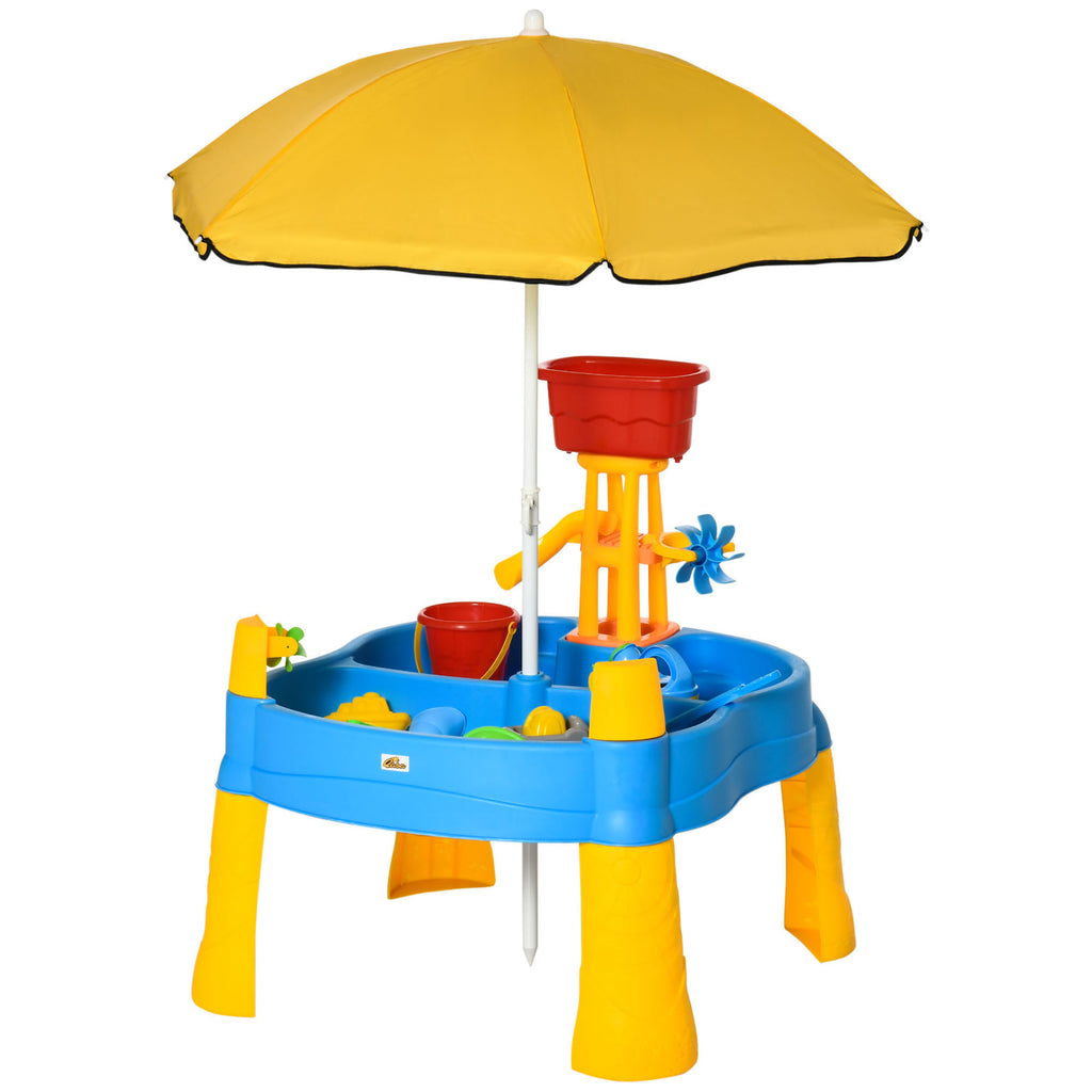 HOMCOM Spieltisch-Set 25-teilig mit Sonnenschirm 72,5 x 78 x 81,5cm für Kinder 18+ Monate