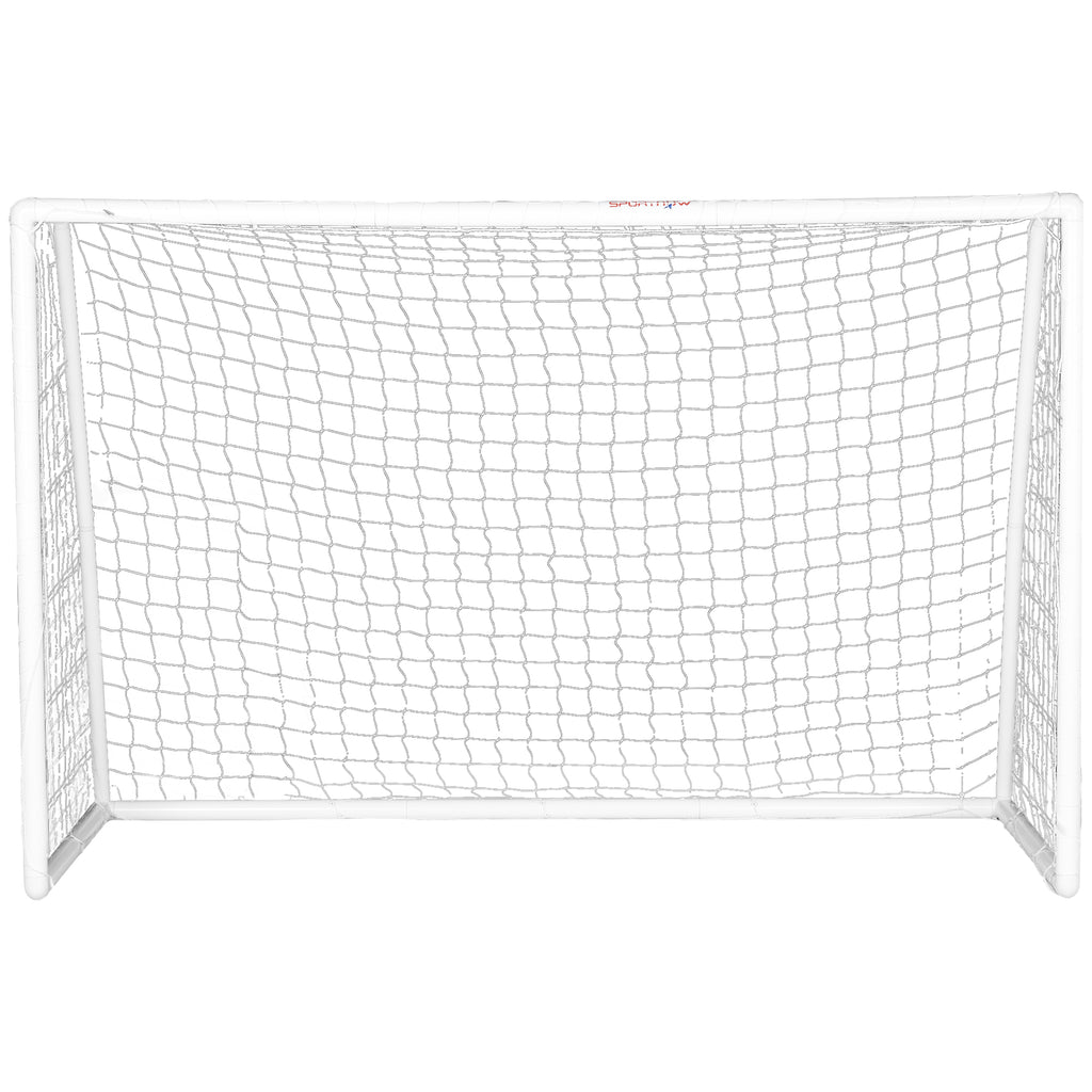 SPORTNOW Fußballtor mit Netz PVC-Pfosten und Bodennägeln für schnelle Installation 2,4 x 1,8 m weiß