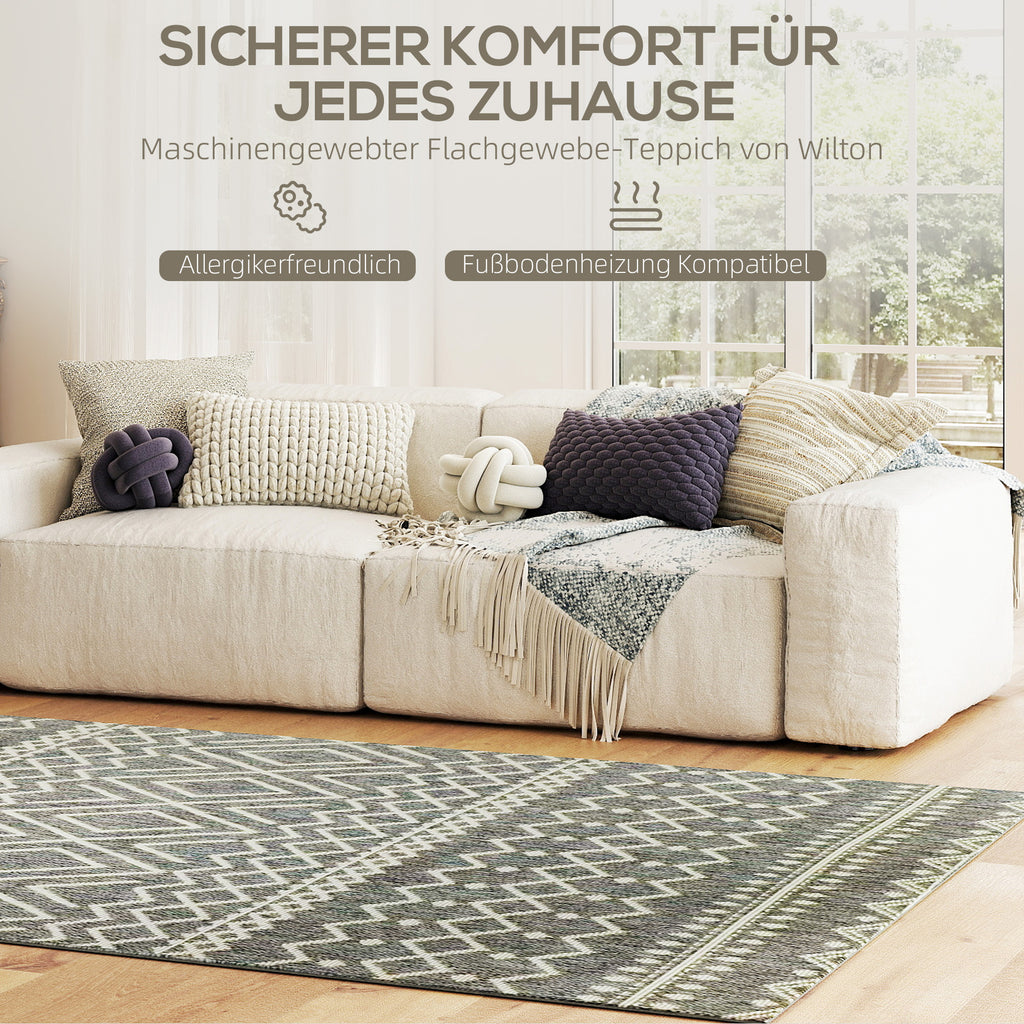 HOMCOM Teppich für drinnen und draußen, Boho-Design, leicht zu reinigen, Grau