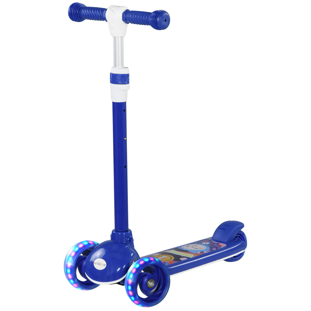 AIYAPLAY Kinderroller 3-Rad mit LED-Beleuchtung Höhenverstellbarer TPE-Lenker Hinterrad-Reibungsbremse 2 bis 6 Jahre Blau