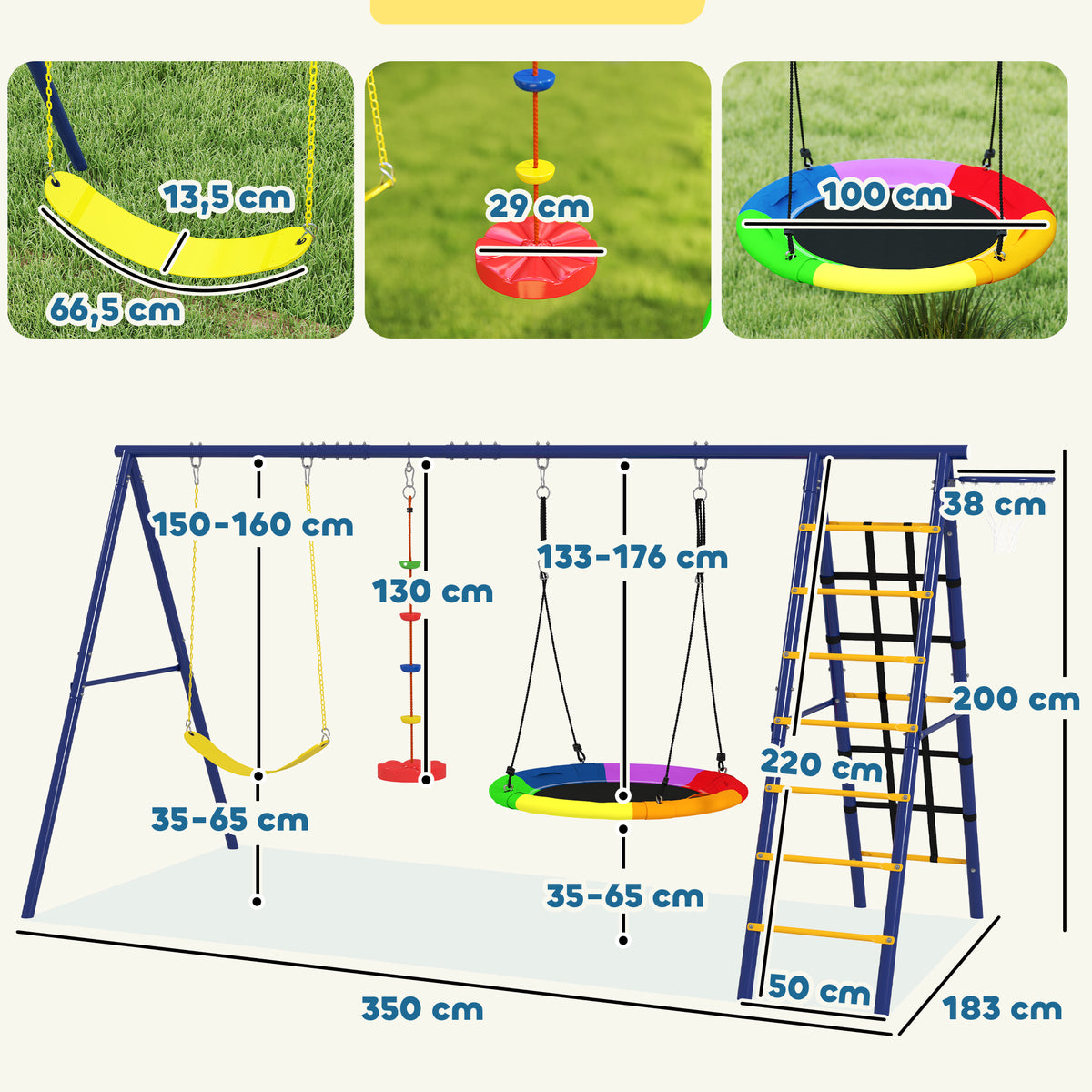 AIYAPLAY Kinderschaukel-Set, Stahl, 3-8 Jahre, 6-in-1-Design, Bunt