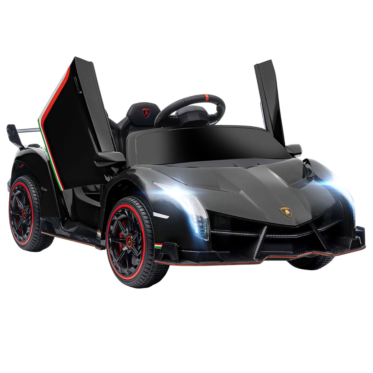 HOMCOM Elektro Kinderauto, lizenzierter Lamborghini Veneno, 3-7 km/h, Flügeltüren, Musikplayer, Fernsteuerung, Schwarz
