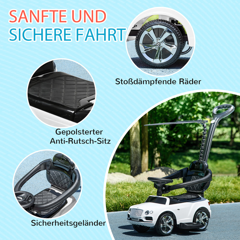 AIYAPLAY 3-in-1 Rutschauto, abnehmbare Schiebestange, Hupe, Musik, Stauraum, für 1-3 Jahre, Weiß