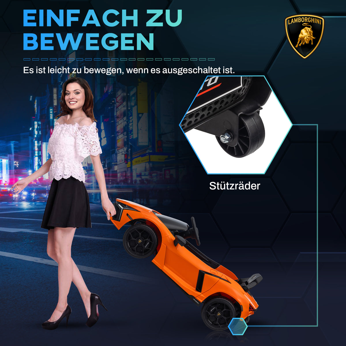 AIYAPLAY Elektroauto für Kinder von 3-5 Jahren, sanfter Antrieb, fernsteuerbar, mit Hupe, Kunststoff und Metall, Orange