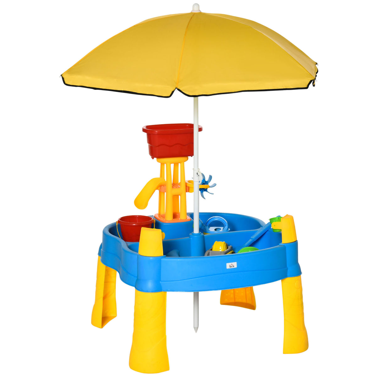 HOMCOM Spieltisch-Set 25-teilig mit Sonnenschirm 72,5 x 78 x 81,5cm für Kinder 18+ Monate