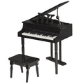 HOMCOM Miniatur-Flügelpiano aus Holz für Kinder mit 30 Tasten - inkl. Hocker und Notenpult - MDF Schwarz