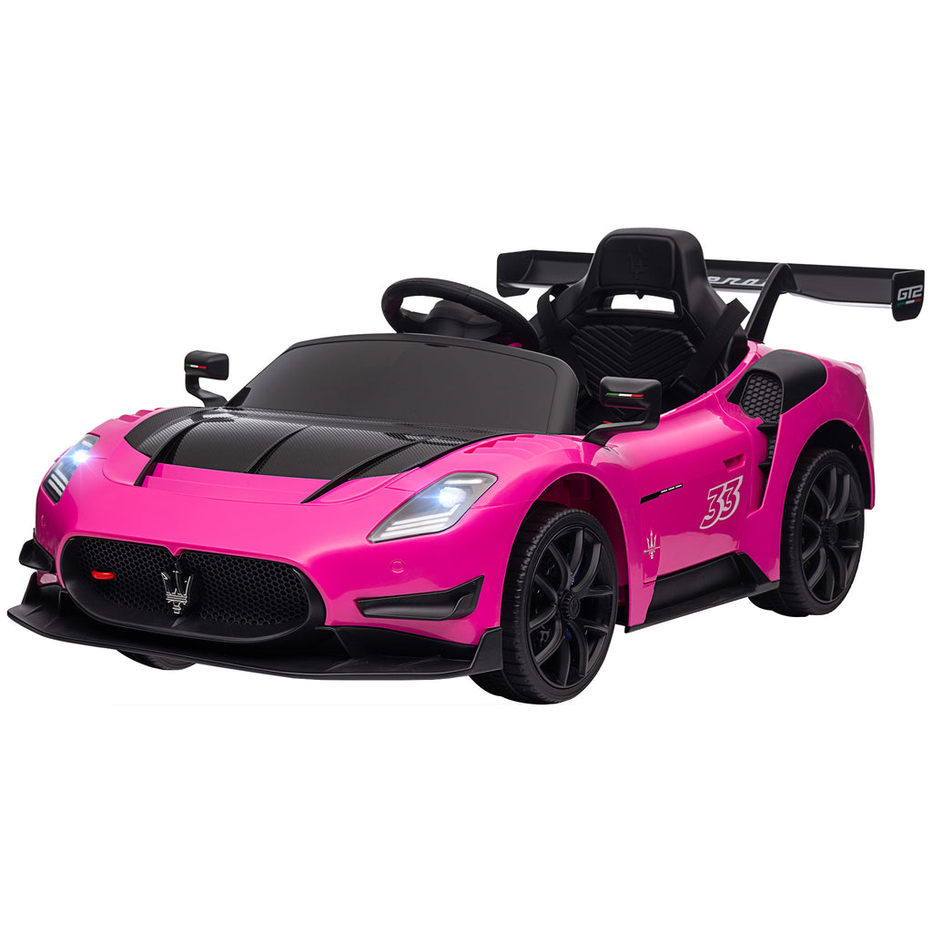 AIYAPLAY Kinder Elektroauto ab +3 Jahren Maserati GT2 mit Fernbedienung LED-Scheinwerfer Hupe Musik Hilfsräder Rosa