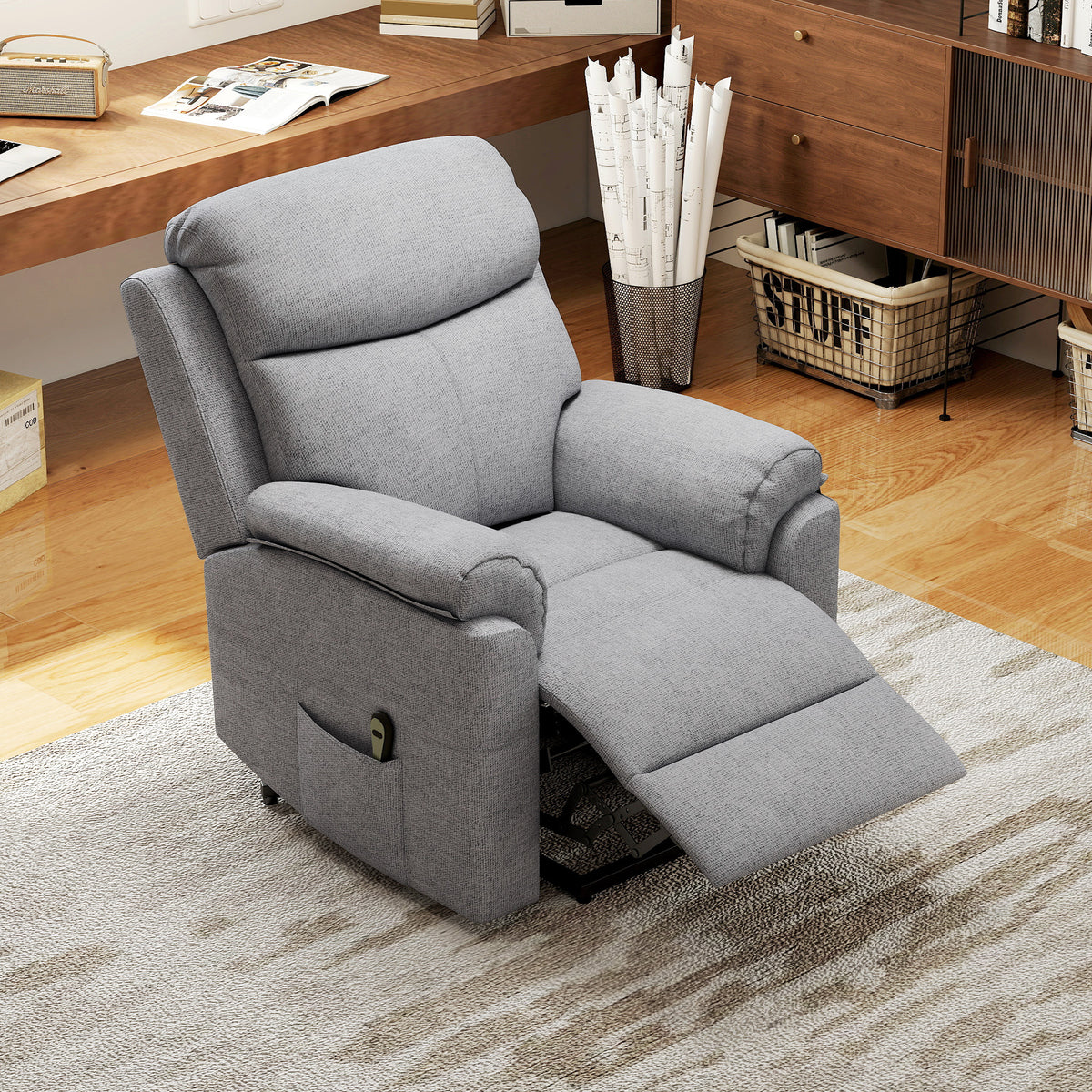HOMCOM Elektrischer Aufstehsessel, Sessel mit Aufstehhilfe, Relaxsessel mit Schlaffunktion, Leinenoptik, 83 x 89 x 102 cm, Grau