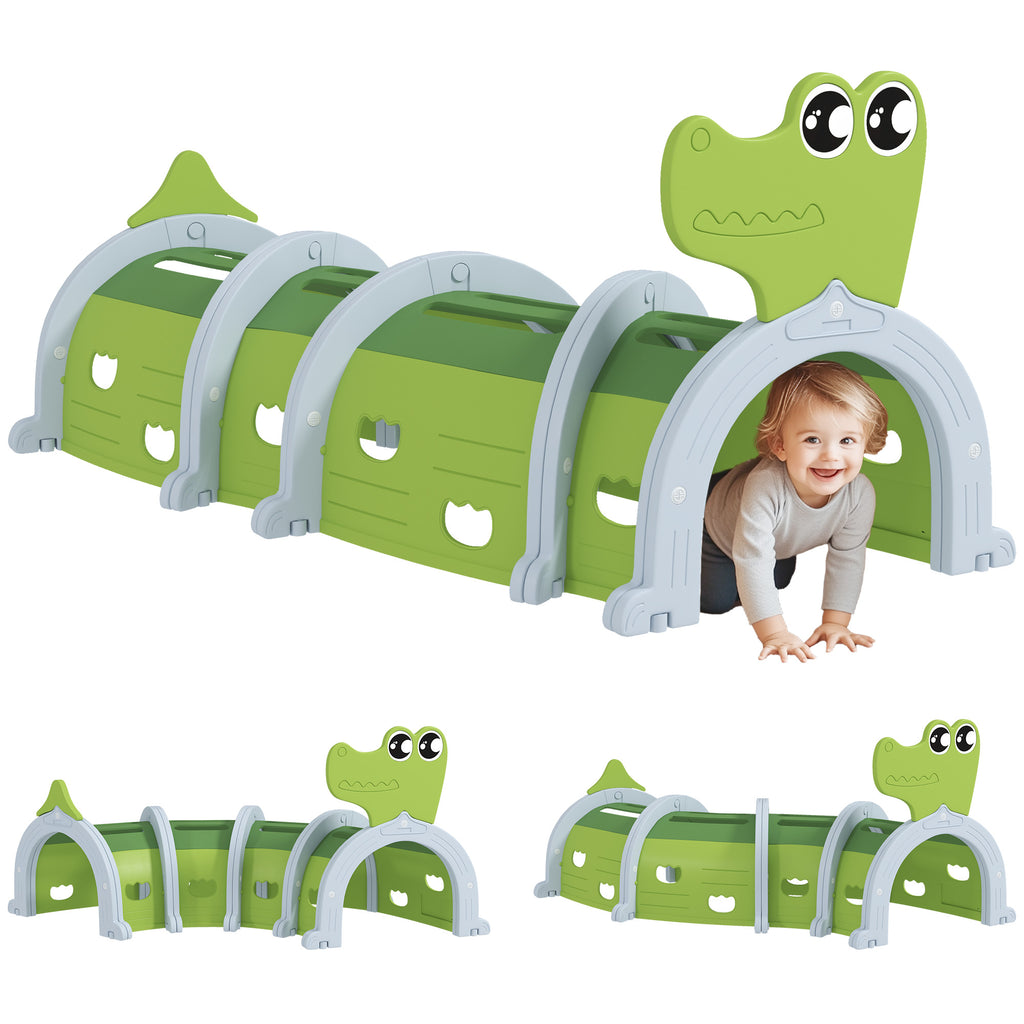 AIYAPLAY Krokodil Spieltunnel, flexible Form, robust, für Kinder 3-6 Jahre, 194 x 88 x 92 cm, Grün