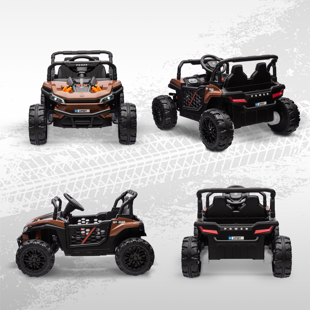AIYAPLAY Elektroauto für Kinder UTV Buggy für Kinder mit 2,4-GHz-Fernbedienung 2 Motoren 103L x 69B x 59H cm Braun