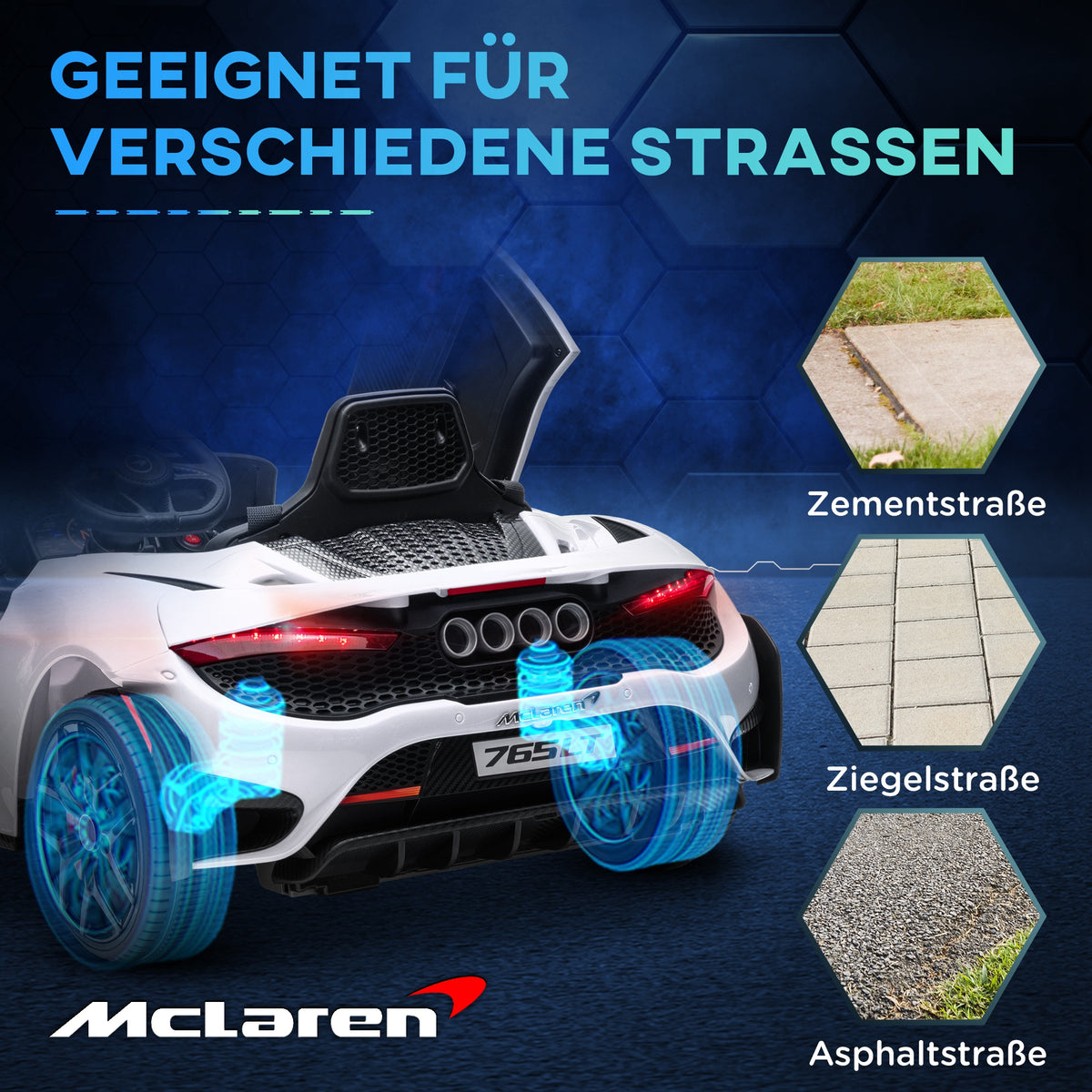 AIYAPLAY Kinder-Elektroauto mit Flügeltüren, fernsteuerbar, mit sanftem Antrieb und LED-Lichtern, Weiß