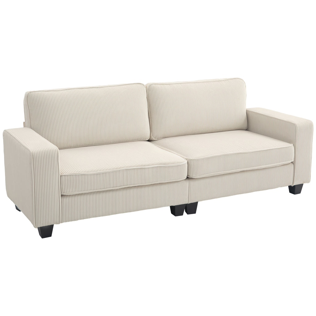 HOMCOM 3-Sitzer Sofa mit Cordbezug, Wohnzimmersofa mit Federkern, bis 400 kg, 227 x 84 x 87 cm, Cremeweiß
