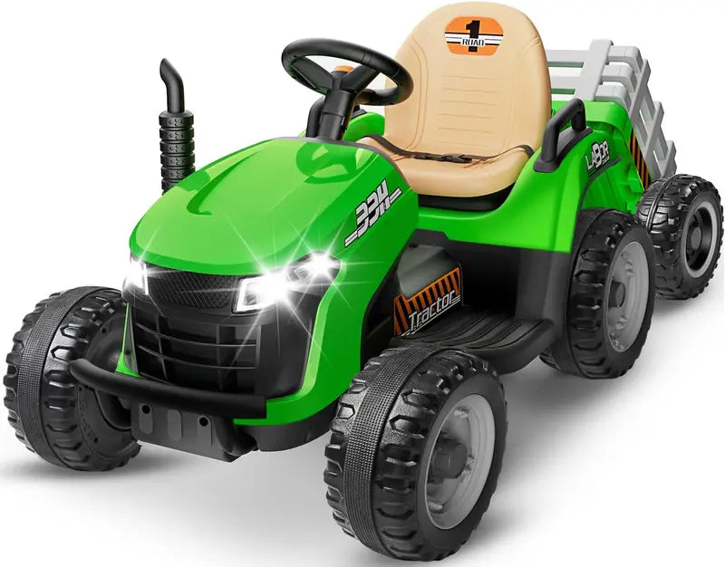 24V Ride-On Tractor for Kids – Tilting Detachable Trailer, Dual 65W Motors, Bluetooth, Remote Control & Music Features