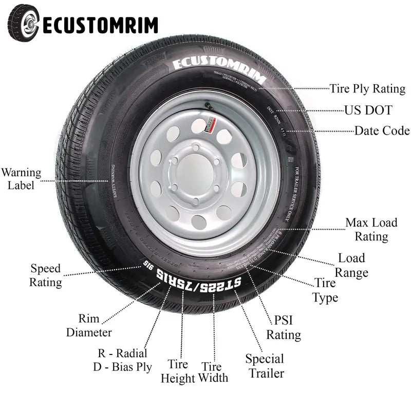 2-Pk Trailer Tires On White Wheel Rims 480-8 4.80-8 4.80 x 8 LRC 4 Lug On 4 in.
