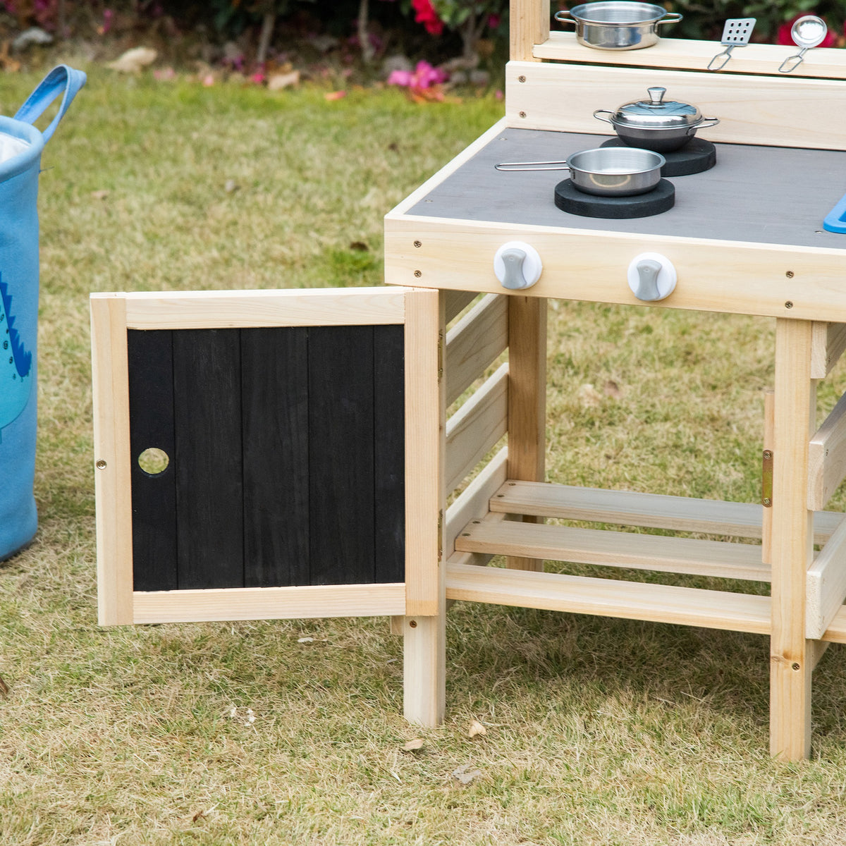 Outsunny Matschküche Outdoor Sandspieleset aus Holz Gartenküche Spieltisch Sand mit Pflanztöpfe Edelstahl Zubehör Spielzeugset Spielzeugküche für 3-7 Jahre 81,5 x 46 x 102,5 cm