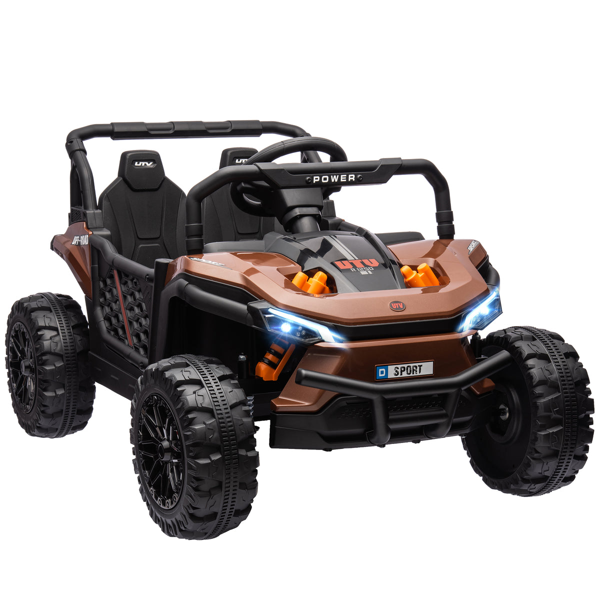 AIYAPLAY Elektroauto für Kinder UTV Buggy für Kinder mit 2,4-GHz-Fernbedienung 2 Motoren 103L x 69B x 59H cm Braun