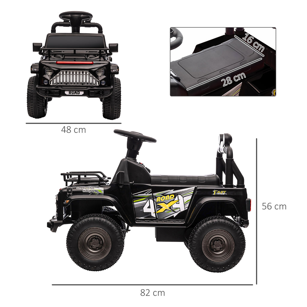 HOMCOM Elektro Kinderauto, Geländewagen, mit Stauraum, 3 km/h, Musikanschluss, Scheinwerfer, Hupe, Schwarz