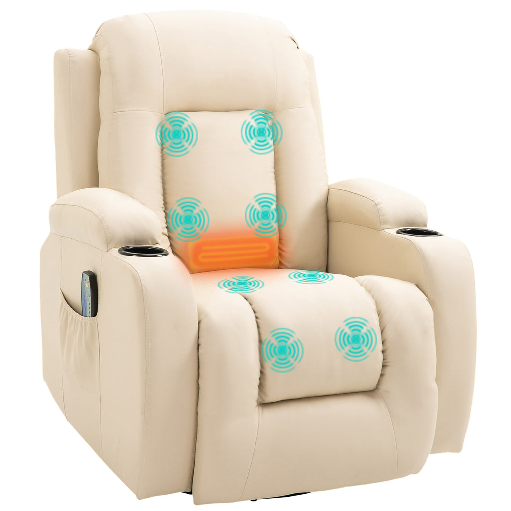 HOMCOM Massagesessel, Relaxsessel, Wippfunktion, 8 Vibrationspunkte, inkl. Fernbedienung, Creme