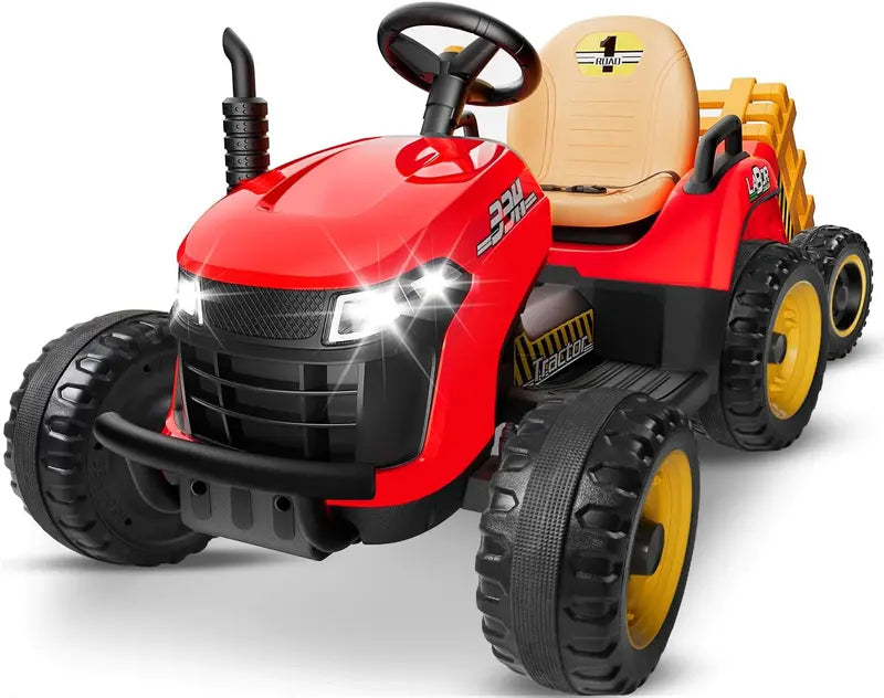 24V Ride-On Tractor for Kids – Tilting Detachable Trailer, Dual 65W Motors, Bluetooth, Remote Control & Music Features