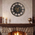 27-Inch Gear-Driven World Map Wall Clock – Silent, Decorative Metal Design with Rotating Gears