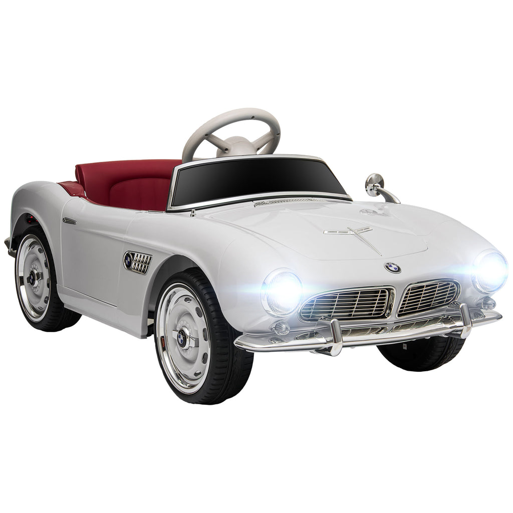 HOMCOM Elektroauto für Kinder Lizenz BMW 507 Retro-Vintage-Stil 12V max. 5 km/h Fernbedienung Weiß