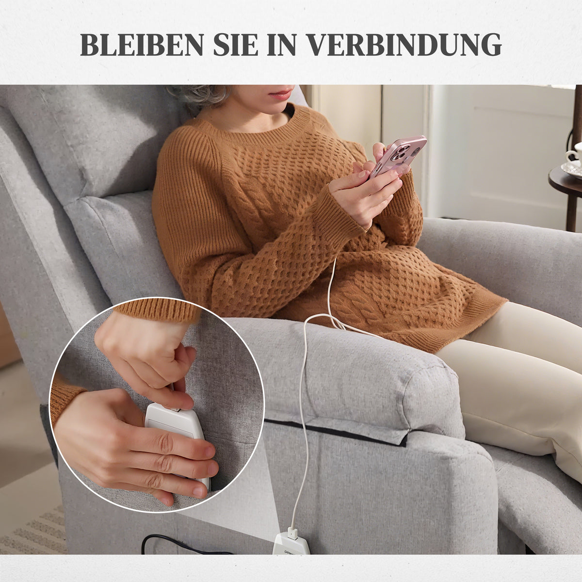 HOMCOM Elektrischer Aufstehsessel, Sessel mit Aufstehhilfe, Relaxsessel mit Schlaffunktion, Leinenoptik, 83 x 89 x 102 cm, Grau