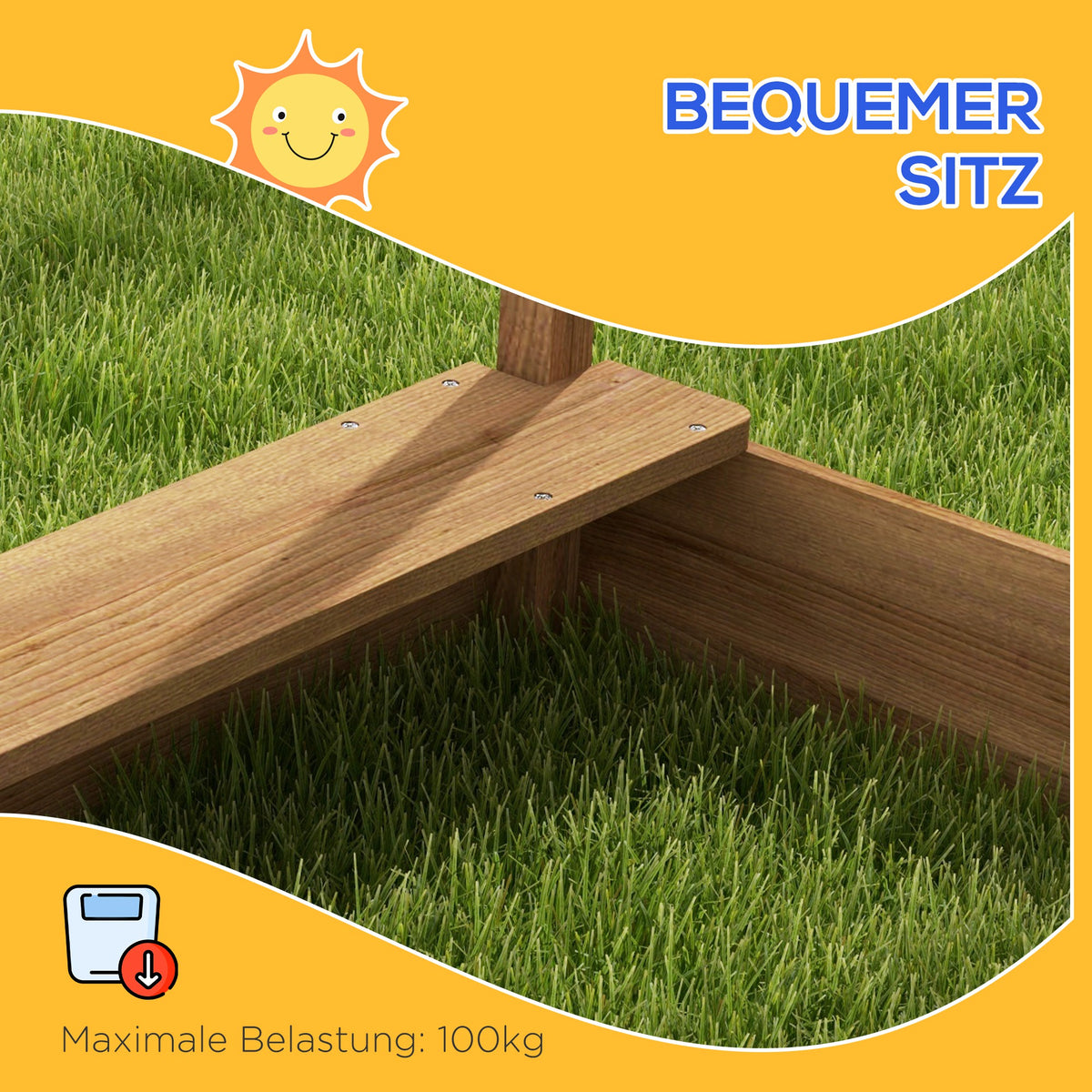 Outsunny Sandkasten mit Sonnenschutz, Spielhaus-Design, mit Spielzeug-Set, behandeltes Massivholz, 124 x 116 x 146 cm, Braun