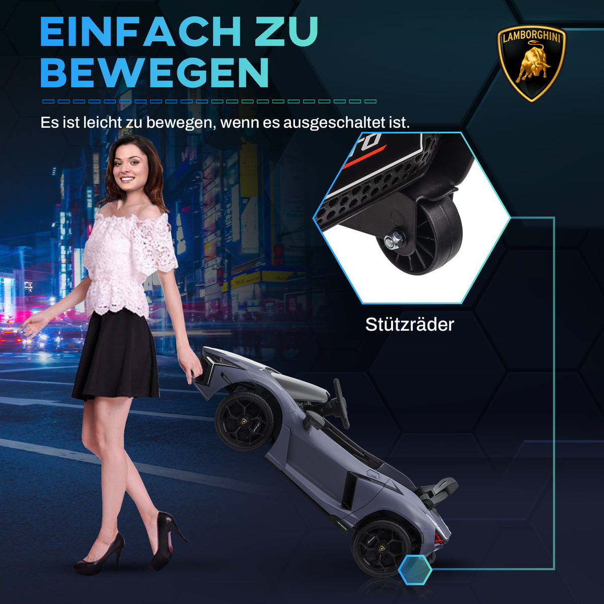 AIYAPLAY Elektroauto für Kinder von 3-5 Jahren, sanfter Antrieb, fernsteuerbar, mit Hupe, Kunststoff und Metall, Grau