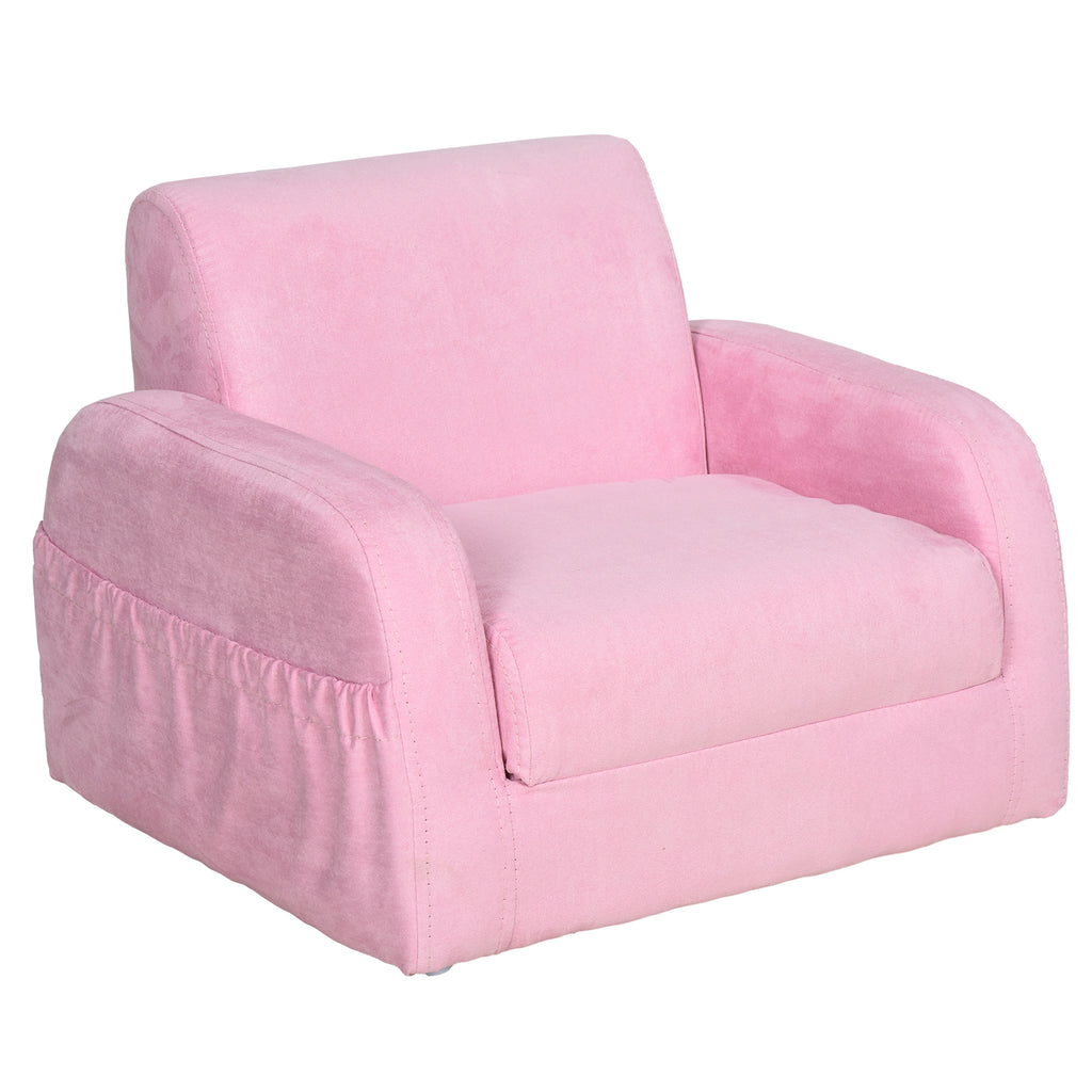 HOMCOM 2-in-1 Kindersessel, Minisessel, Kindersofa für 3-4 Jahre alt, Liegefunktion, Rosa, 47 x 45 x 38 cm