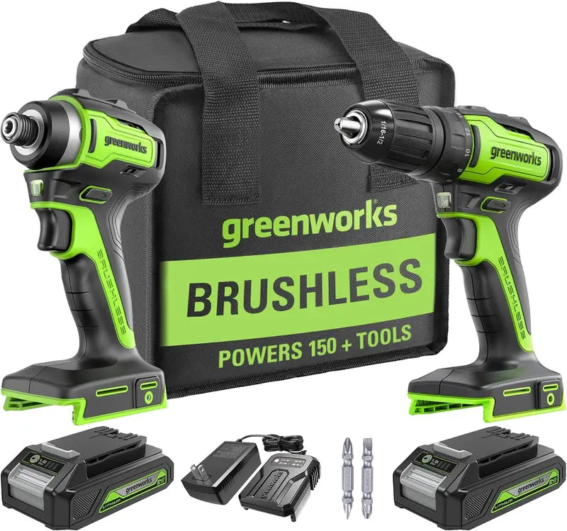 24V Brushless Cordless Drill & Impact Driver Combo Kit – Includes 1/2″ Chuck and 1/4″ Hex Bit Holder