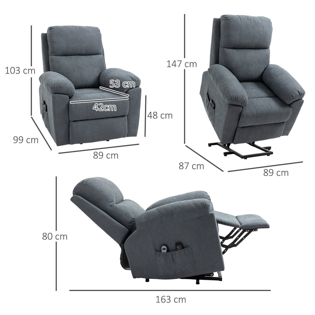 HOMCOM Massagesessel mit Aufstehhilfe, Pflegesessel mit Aufstehhilfe, 8 Vibrationsmotoren, inkl. Fernbedienung, grau