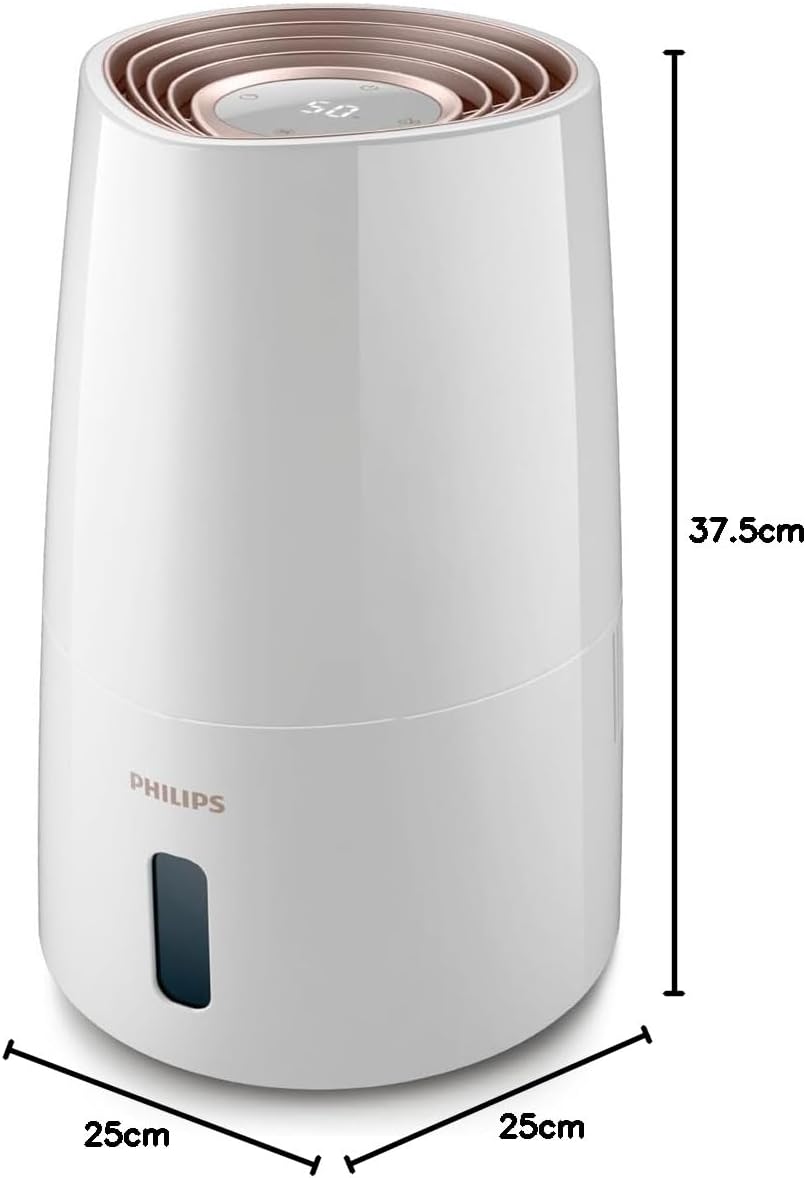 Philips HU3916/10 3000 Series Luftbefeuchter 3L – 99% bakterienreduziert, 45m², 360°, 20h, 9h Timer, Weiß
