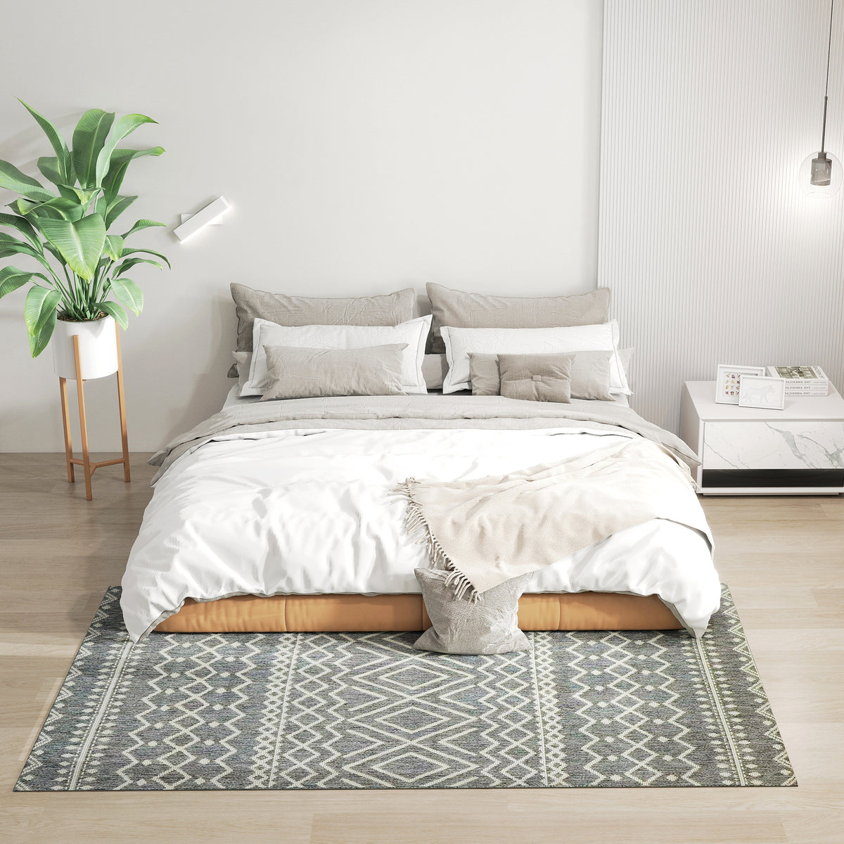 HOMCOM Teppich für drinnen und draußen, Boho-Design, leicht zu reinigen, Grau