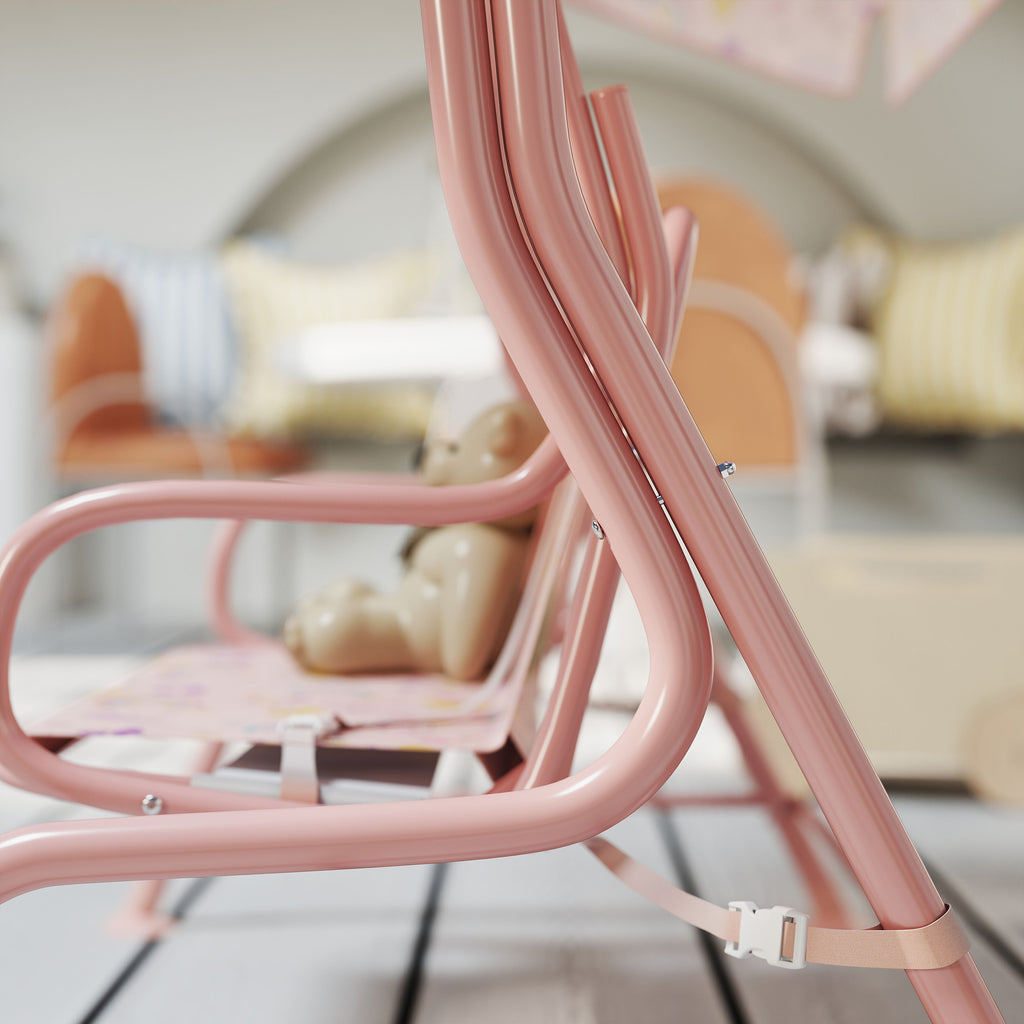 AIYAPLAY Hollywoodschaukel für Kinder, Stahlrahmen, 2-Sitzer, 60 kg belastbar, Rosa