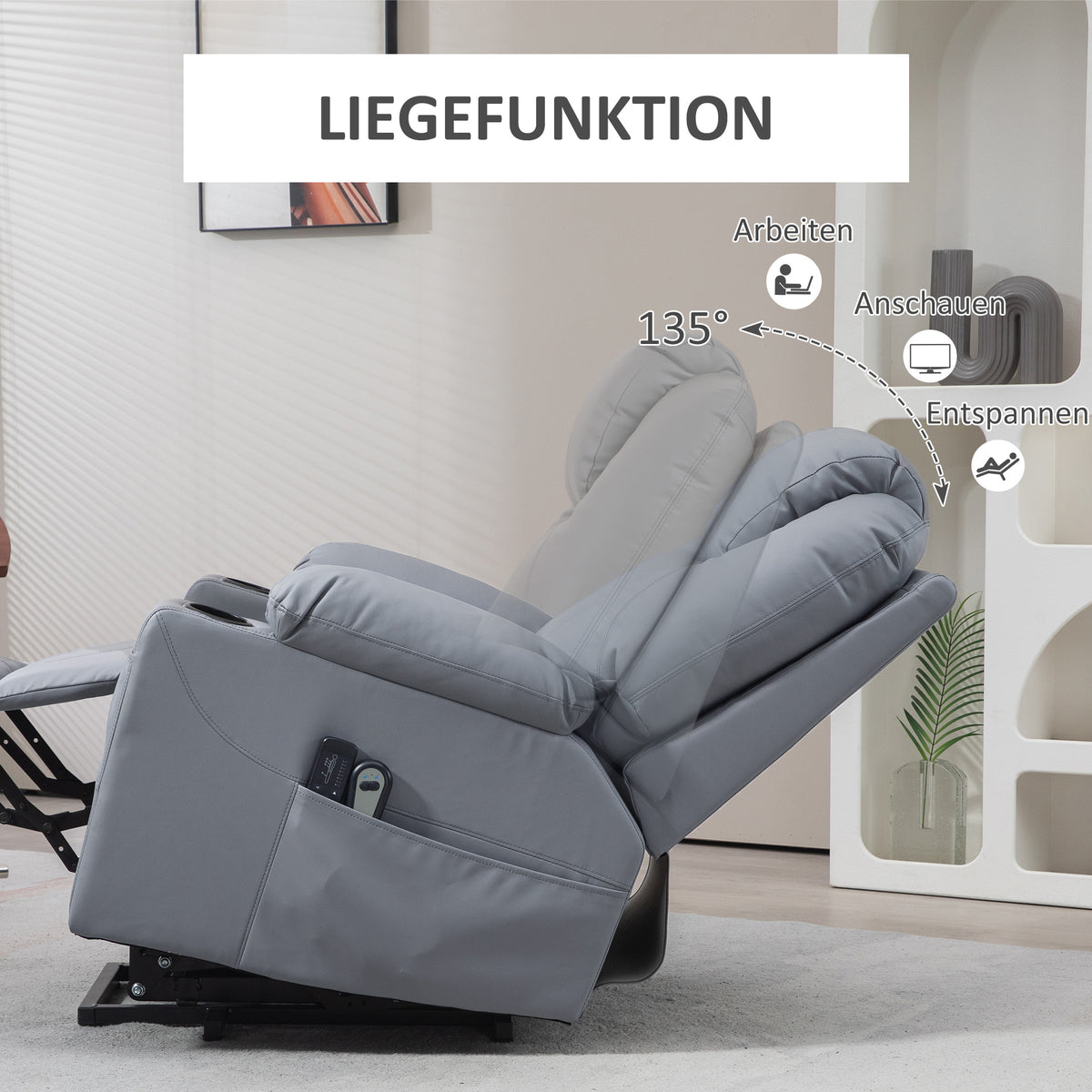 HOMCOM Massagesessel Aufstehhilfe Seniorensessel, 8 Massagemodi, neigbare Rückenlehne, 88c m x 99 cm x 106 cm,Grau