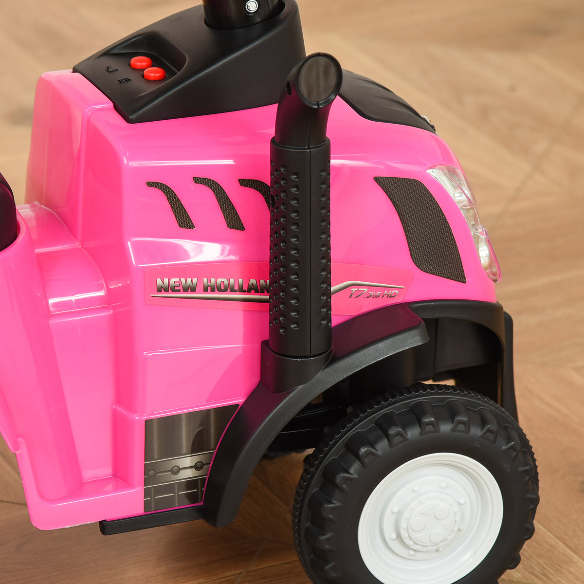 HOMCOM Rutschtraktor für Kinder mit Anhänger, Rechen und Schaufel, Pädagogisches Spielzeug für Kinder von 12-36 Monaten, 91x29x44cm, Rosa