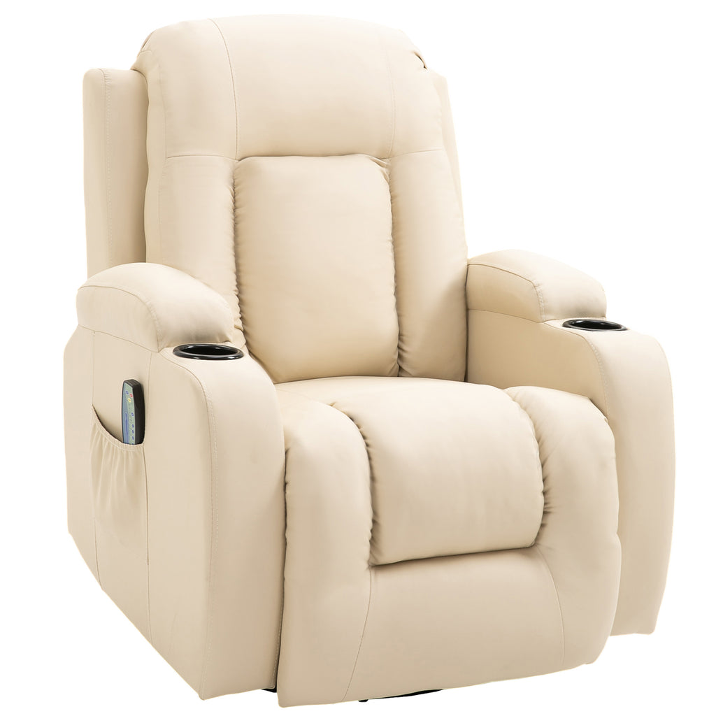 HOMCOM Massagesessel, Relaxsessel, Wippfunktion, 8 Vibrationspunkte, inkl. Fernbedienung, Creme