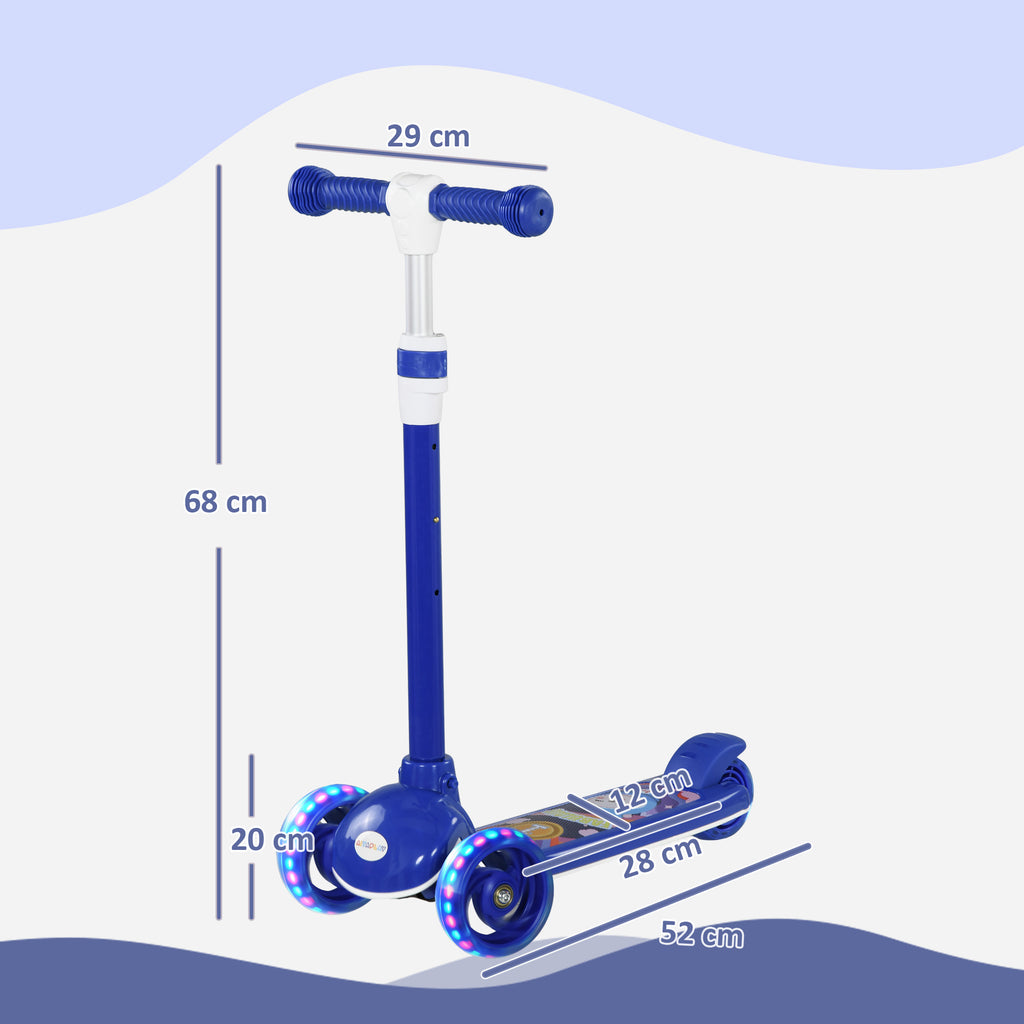 AIYAPLAY Kinderroller 3-Rad mit LED-Beleuchtung Höhenverstellbarer TPE-Lenker Hinterrad-Reibungsbremse 2 bis 6 Jahre Blau