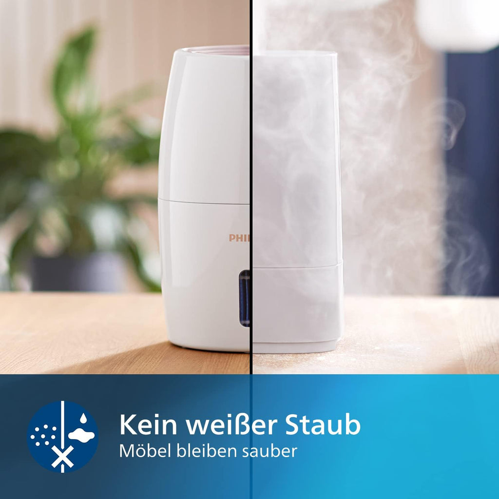Philips HU2716/10 2000 Series Luftbefeuchter 2L – 99% bakterienreduziert, 32m², 360°, 3 Stufen, Schlafmodus, Weiß