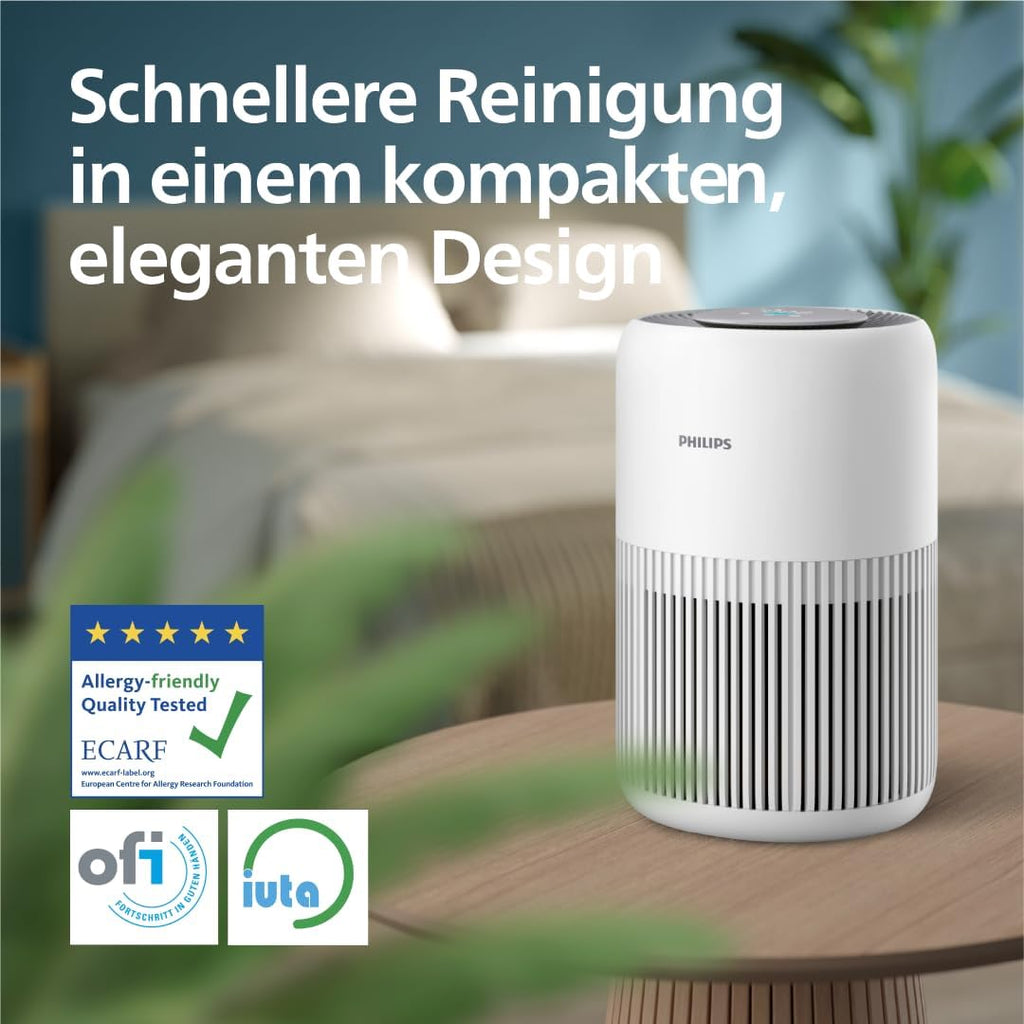 Philips AC0950/10 Luftreiniger 65m² – HEPA+Aktivkohle, 99,97%, ECARF, 20,5dB, 23W, App, Weiß