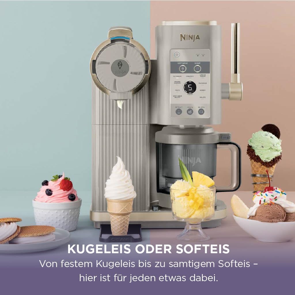 Ninja NC701EU CREAMi Scoop & Swirl Eismaschine 13-in-1 – 2x480ml, Softeis & Eis, Stone Gold