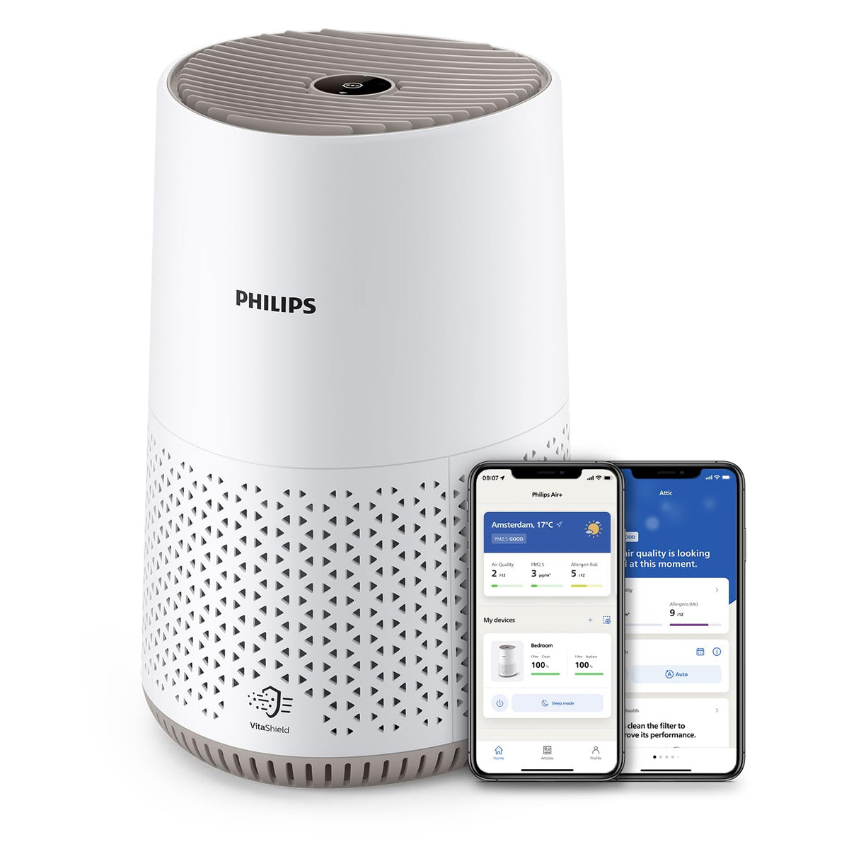 Philips AC0651/10 Luftreiniger 44m² – NanoProtect HEPA, AeraSense, 19dB, 12W, CADR 170m³/h, Air+ App, Weiß