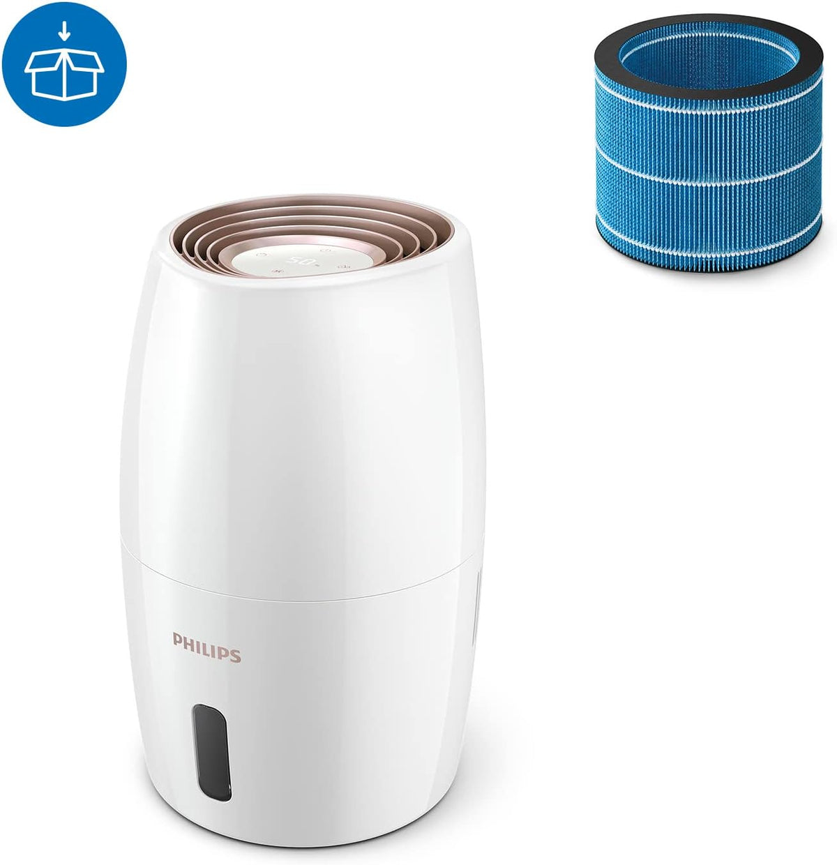 Philips HU2716/10 2000 Series Luftbefeuchter 2L – 99% bakterienreduziert, 32m², 360°, 3 Stufen, Schlafmodus, Weiß